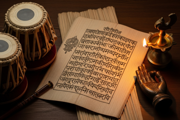 Ancient manuscript illustration depicting Natyashastra theater principles