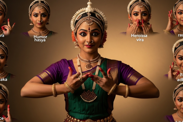 A composite of classical Indian expressions representing the nine rasas.